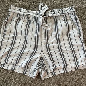 White with Black Stripes, High Wasted Linen Shorts